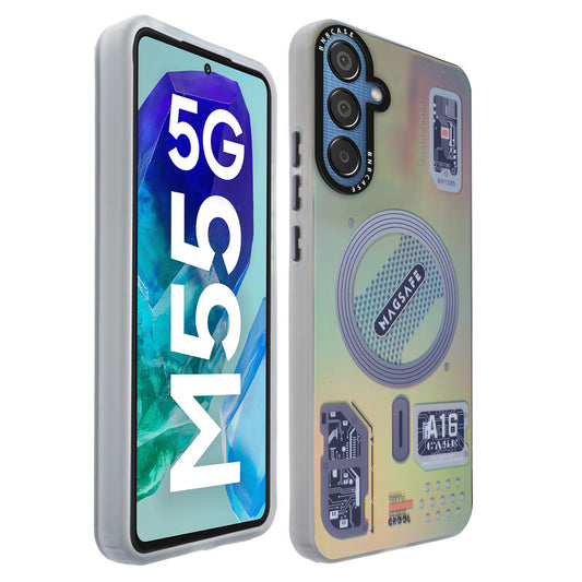 Colorful Reflective Circuit Prints Hard Back Protector Case For Samsung M55 5G