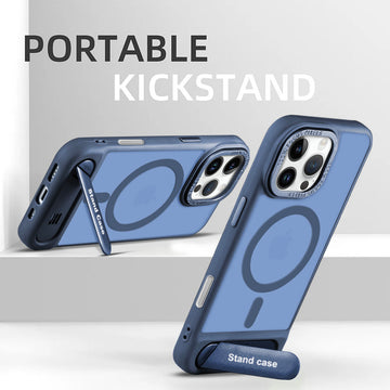 Semi-Transparent Hard Back & Wireless Charging Support Compatible With Kickstand Back Case For Apple iPhone 16 Pro Max