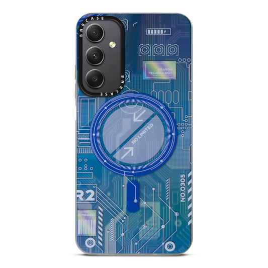 Colorful Reflective Circuit Prints Hard Back Protector Case For Samsung M34 5G