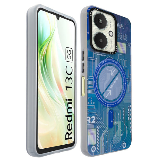 Colorful Reflective Circuit Prints Hard Back Protector Case For Redmi 13C 5G