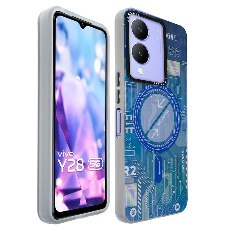 Colorful Reflective Circuit Prints Hard Back Protector Case For Vivo Y28 5G