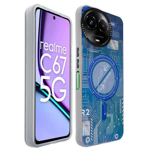 Colorful Reflective Circuit Prints Hard Back Protector Case For Realme C67 5G