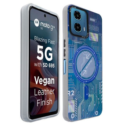 Colorful Reflective Circuit Prints Hard Back Protector Case For Motorola G34 5G