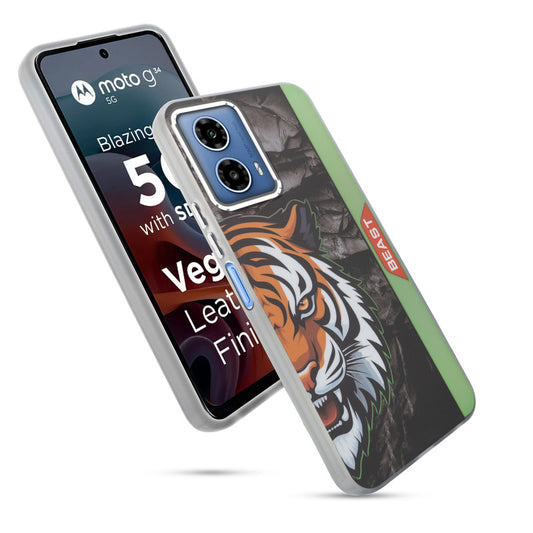Beast Mode Animal Printed Back Case For Motorola Moto G34 5G With Hard Back & Glow Effect