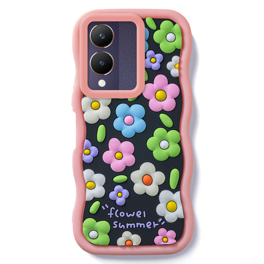 3D Soft Silicone Wave Edges Mobile Back Case For Vivo Y28 5G