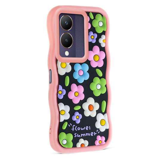 3D Soft Silicone Wave Edges Mobile Back Case For Vivo Y28 5G