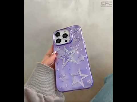 Luxury Purple Glittery Stars Back Cover for Apple iPhone 15 Pro Max
