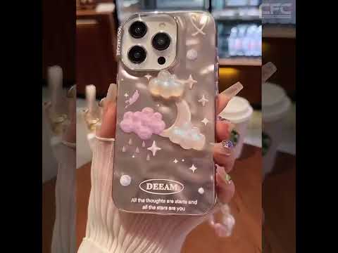 Luxury 3D Glittery Cloud Back Cover with Perl Keychain for Apple iPhone 15 Pro Max