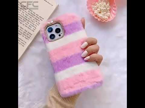 Fluffy Pink with Diamond Detailing Back Cover for Apple iPhone 15 Pro Max