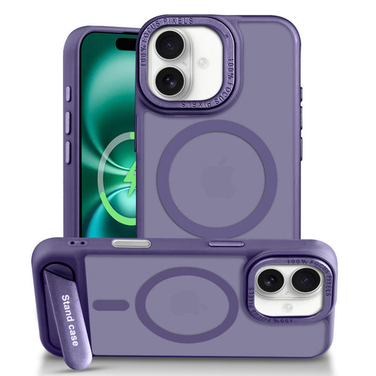 Semi-Transparent Hard Back & MagSafe Compatible With Kickstand Back Case For Apple iPhone 16