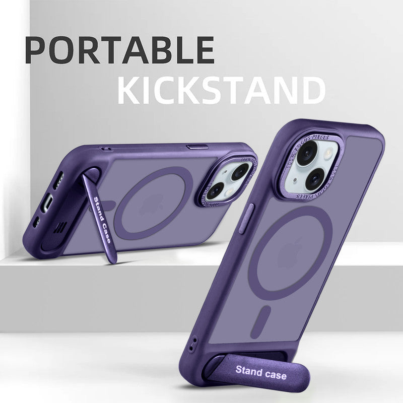 Semi-Transparent Hard Back & Wireless Charging Support Compatible With Kickstand Back Case For Apple iPhone 14 Plus
