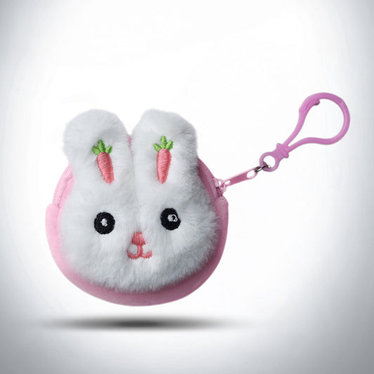 Cute 3D Multipurpose Fluffy Pouch - 3D Pink White Rabbit