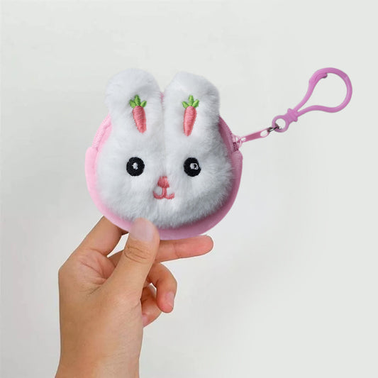 Cute 3D Multipurpose Fluffy Pouch - 3D Pink White Rabbit