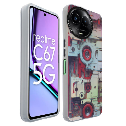 Colorful Reflective Circuit Prints Hard Back Protector Case For Realme C67 5G