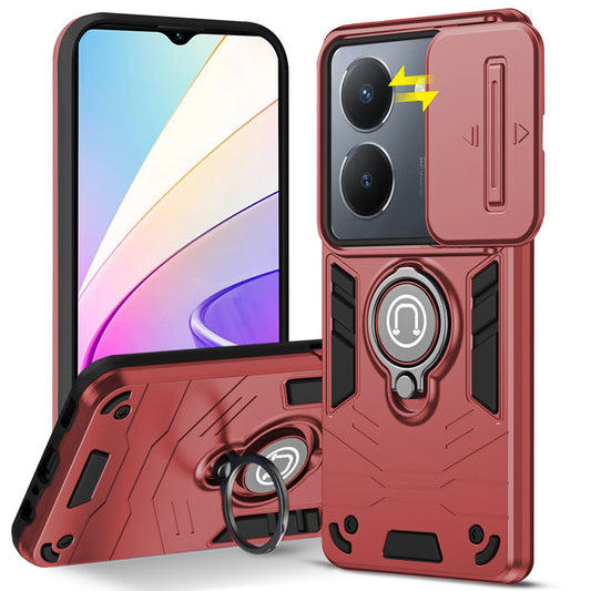 Ultra Rugged Armor Case with Rotating Ring Holder & Shutter Camera Protection Back Case For Vivo Y36 4G