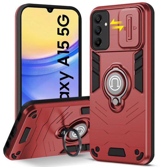 Ultra Rugged Armor Case with Rotating Ring Holder & Shutter Camera Protection Back Case For Samsung A15 5G