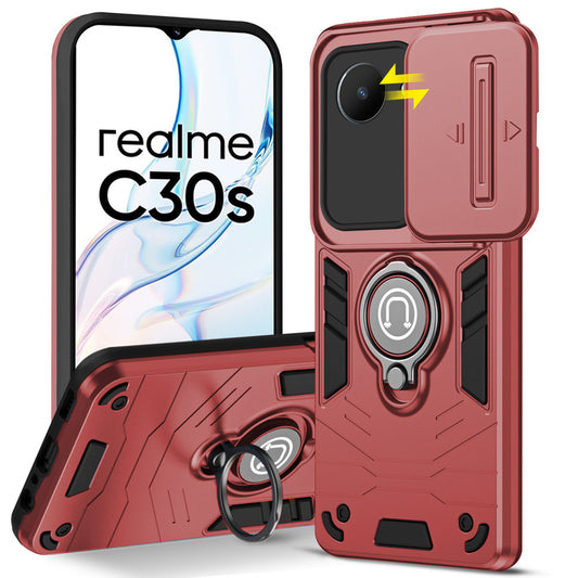 Ultra Rugged Armor Case with Rotating Ring Holder & Shutter Camera Protection Back Case For Realme C30s