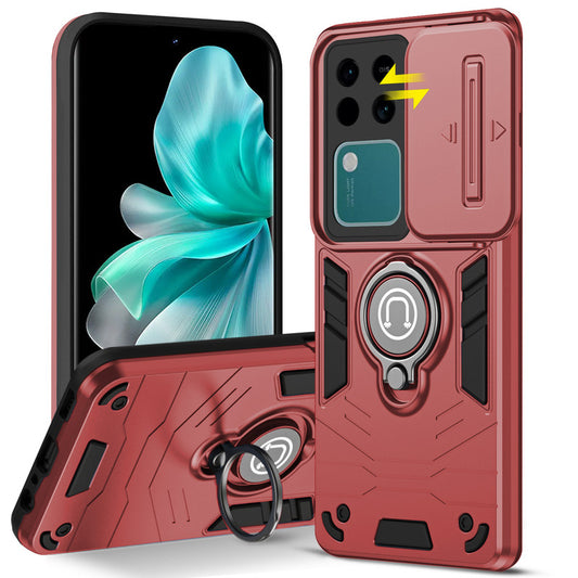 Ultra Rugged Armor Case with Rotating Ring Holder & Shutter Camera Protection Back Case For Vivo V30 5G