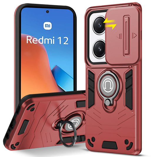 Ultra Rugged Armor Case with Rotating Ring Holder & Shutter Camera Protection Back Case For Redmi 12 4G