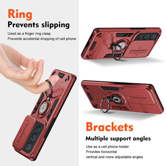 Ultra Rugged Armor Case with Rotating Ring Holder & Shutter Camera Protection Back Case For Vivo V23 5G