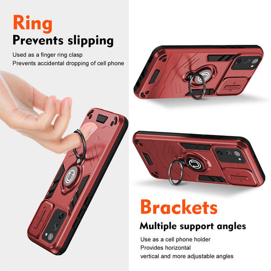 Ultra Rugged Armor Case with Rotating Ring Holder & Shutter Camera Protection Back Case For  Samsung S20 FE 5G