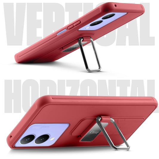 Premium Silicone Case with Metal Kickstand and Camera Protection Back Cover For Vivo Y28 5G