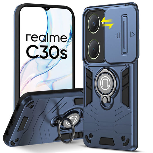 Ultra Rugged Armor Case with Rotating Ring Holder & Shutter Camera Protection Back Case For Realme C30s