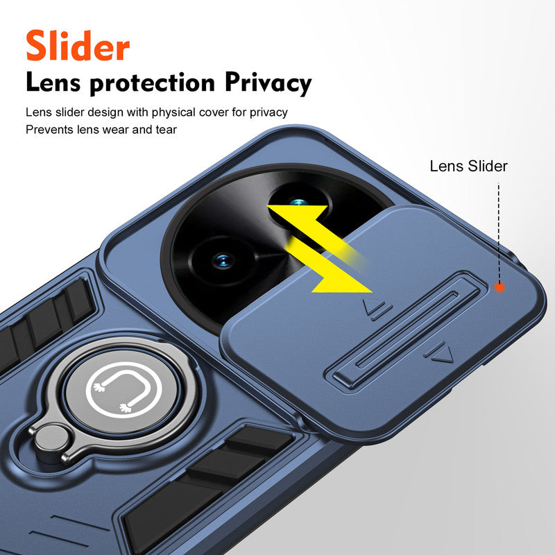 Ultra Rugged Case with Rotating Ring Holder Back Case For Vivo T3x 5G