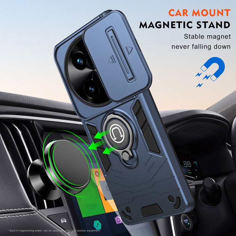 Ultra Rugged Case with Rotating Ring Holder Back Case For Vivo T3x 5G