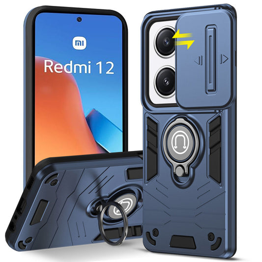 Ultra Rugged Armor Case with Rotating Ring Holder & Shutter Camera Protection Back Case For Redmi 12 4G