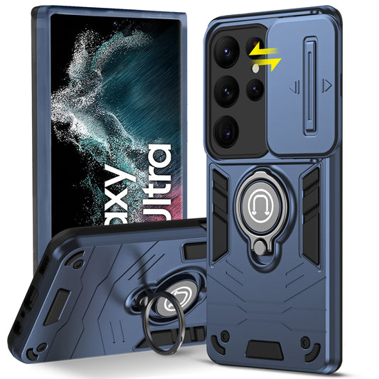 Ultra Rugged Armor Case with Rotating Ring Holder & Shutter Camera Protection Back Case For Samsung S22 Ultra 5G