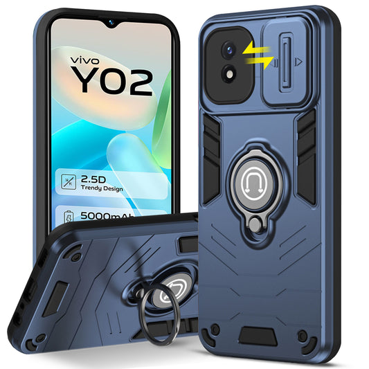 Ultra Rugged Armor Case with Rotating Ring Holder & Shutter Camera Protection Back Case For Vivo Y02