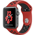 Flexible silicone Apple Watch strap in Black and Grey, size 38mm, showing bend and comfort demonstration