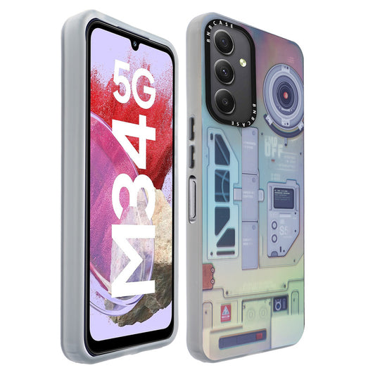 Colorful Reflective Circuit Prints Hard Back Protector Case For Samsung M34 5G