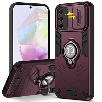 Ultra Rugged Armor Case with Rotating Ring Holder & Shutter Camera Protection Back Case For Samsung A35 5G