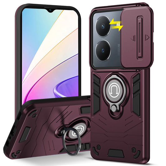 Ultra Rugged Armor Case with Rotating Ring Holder & Shutter Camera Protection Back Case For Vivo Y36 4G