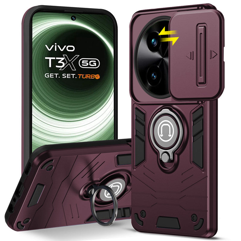 Ultra Rugged Case with Rotating Ring Holder Back Case For Vivo T3x 5G