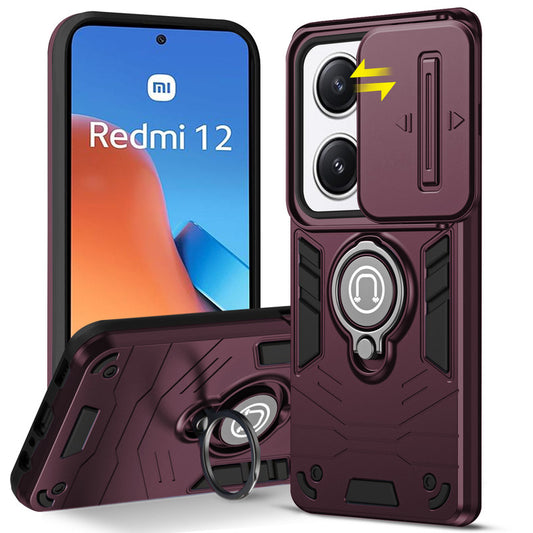 Ultra Rugged Armor Case with Rotating Ring Holder & Shutter Camera Protection Back Case For Redmi 12 4G