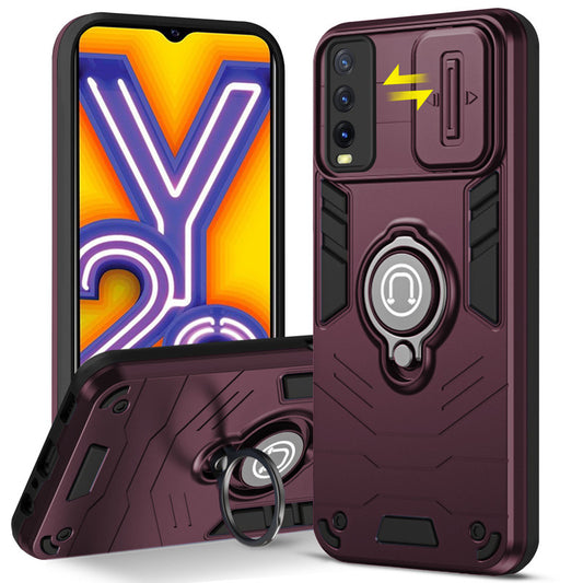 Ultra Rugged Armor Case with Rotating Ring Holder & Shutter Camera Protection Back Case For Vivo Y20