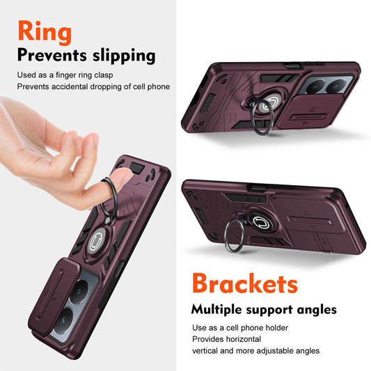 Ultra Rugged Armor Case with Rotating Ring Holder & Shutter Camera Protection Back Case For Vivo Y36 4G