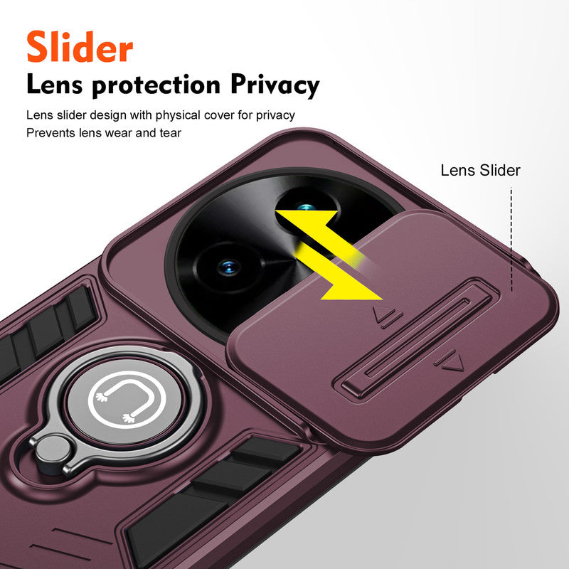 Ultra Rugged Case with Rotating Ring Holder Back Case For Vivo T3x 5G
