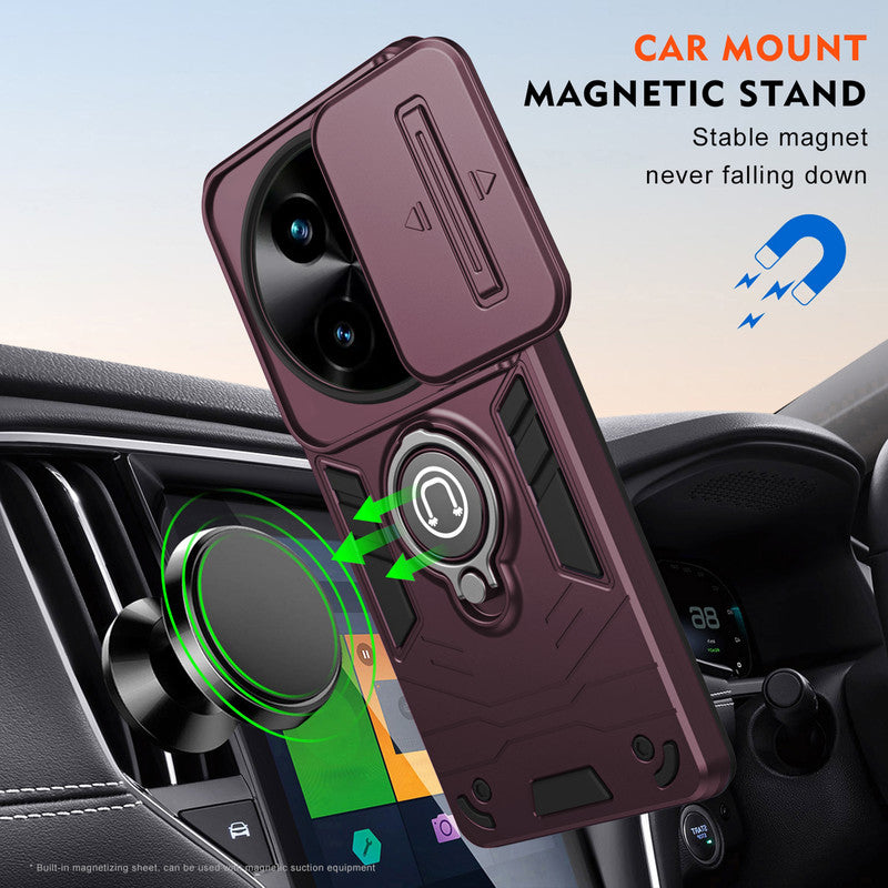 Ultra Rugged Case with Rotating Ring Holder Back Case For Vivo T3x 5G