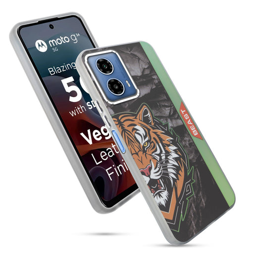 Beast Mode Animal Printed Back Case For Motorola Moto G34 5G With Hard Back & Glow Effect