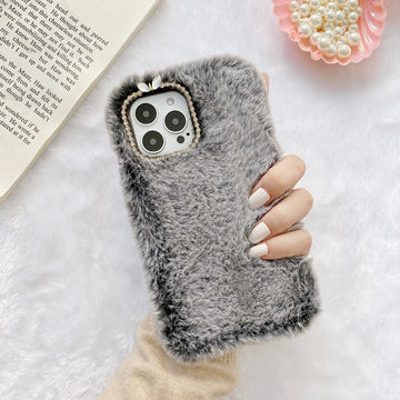 Fluffy Black with Diamond Detailing Back Cover for Apple iPhone 15 Pro