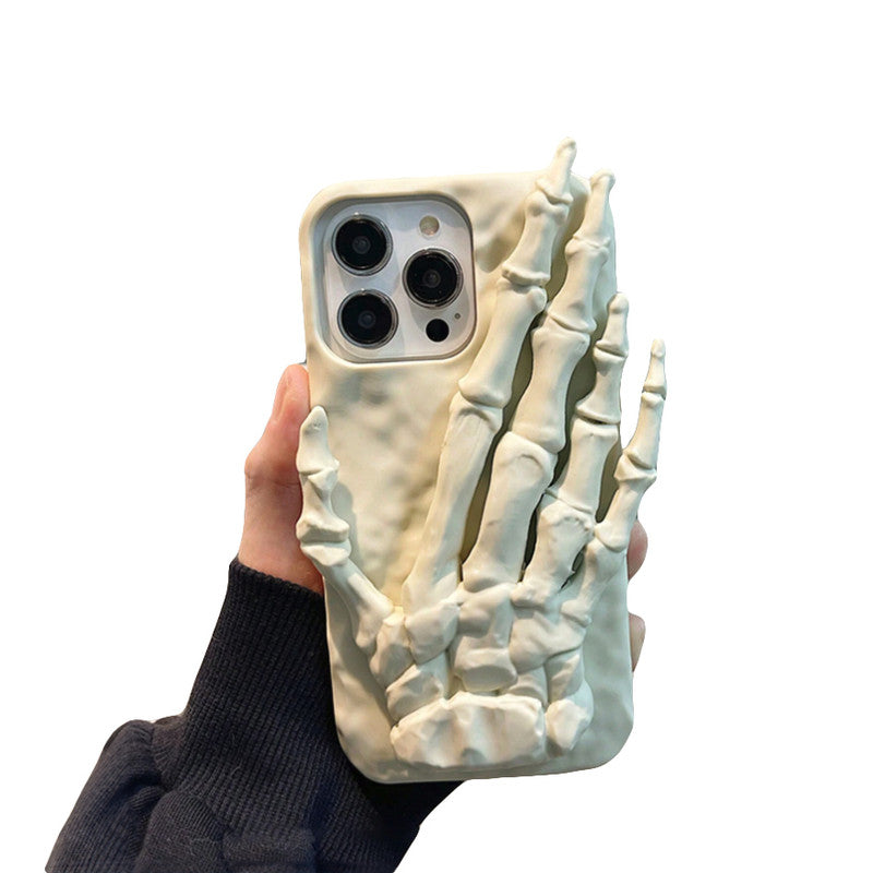 3D Skeleton Hand Holder Silicone Back Cover For Apple iPhone 15 Pro