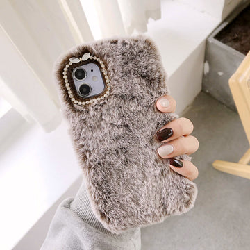 Fluffy Brown with Diamond Detailing Back Cover for Apple iPhone 15 Pro Max