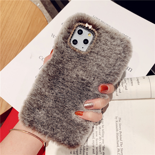 Fluffy Brown with Diamond Detailing Back Cover for Apple iPhone 15 Pro Max