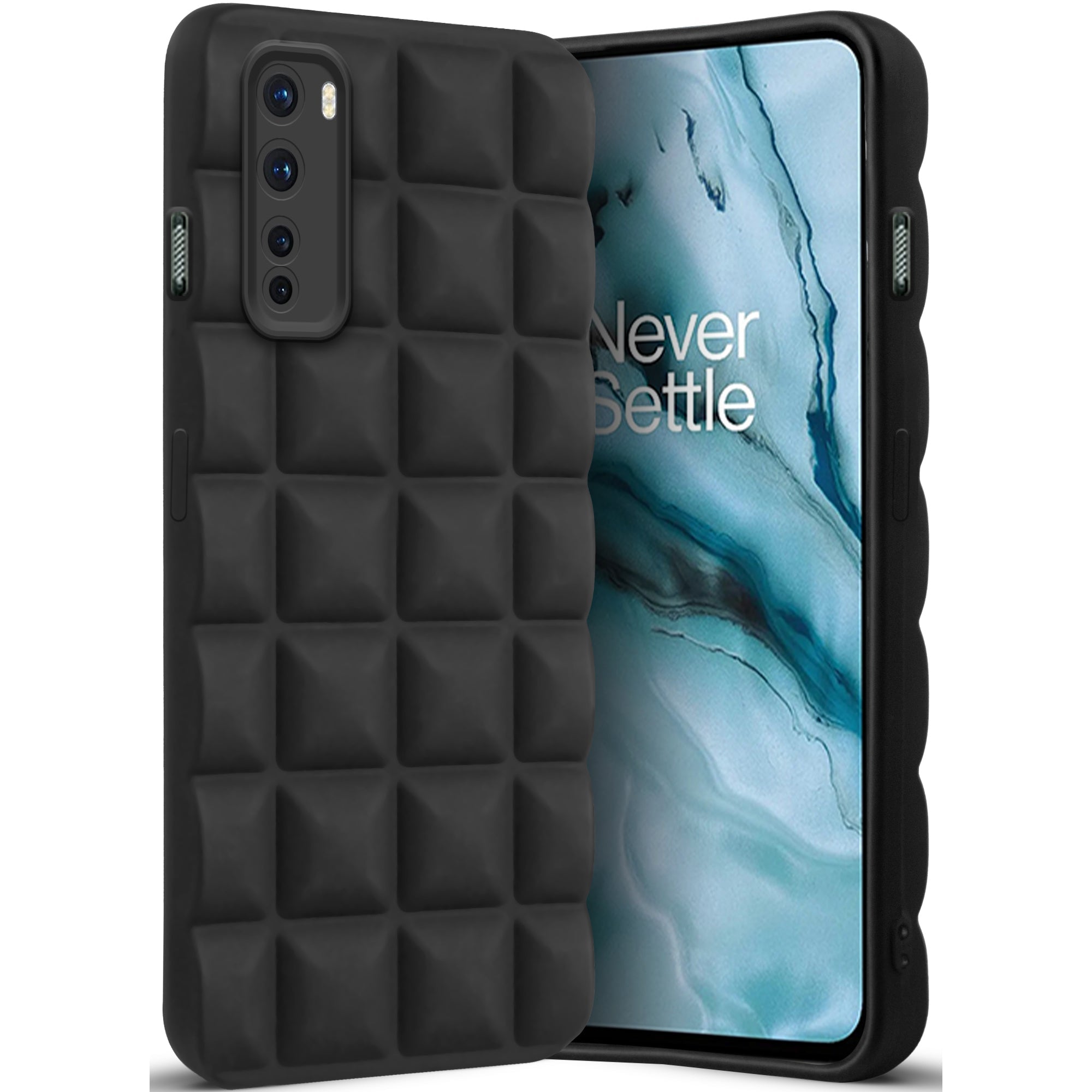 3D Grid Matte Silicone Phone Case Cover for Oneplus Nord 5G Black