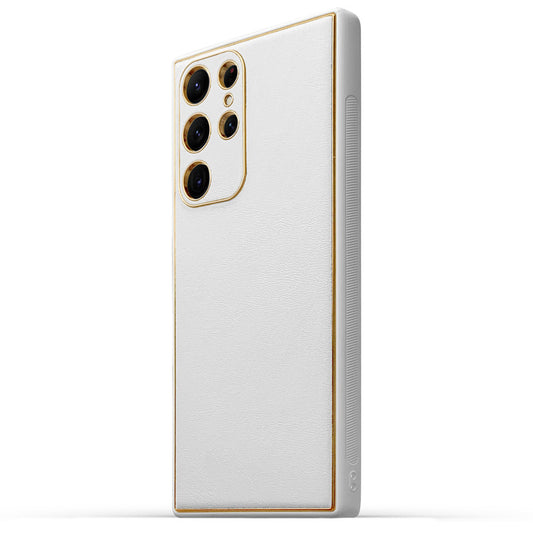 Electroplated Frame Leather Back Cover for Samsung S22 Ultra 5G