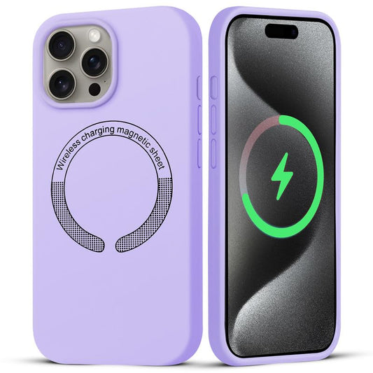 Silicon Back Cover Case for iPhone 15 Pro Max with MagSafe Supports Magnetic Charging | Screen and Camera Protection -Lavender